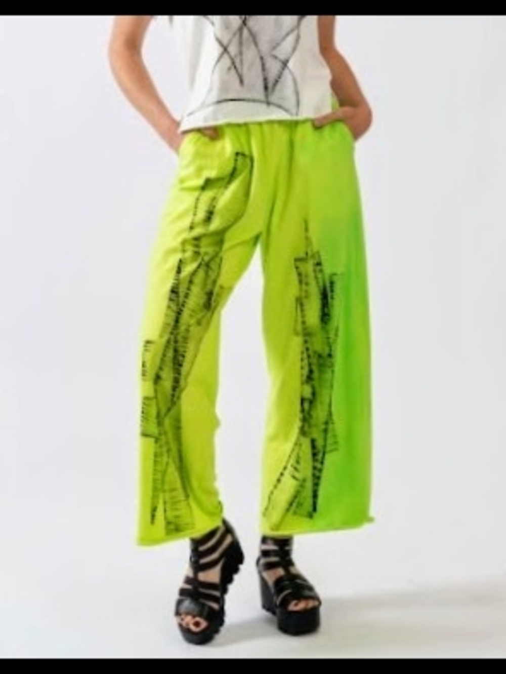 Neon Lime Wide-Leg Graphic Pants